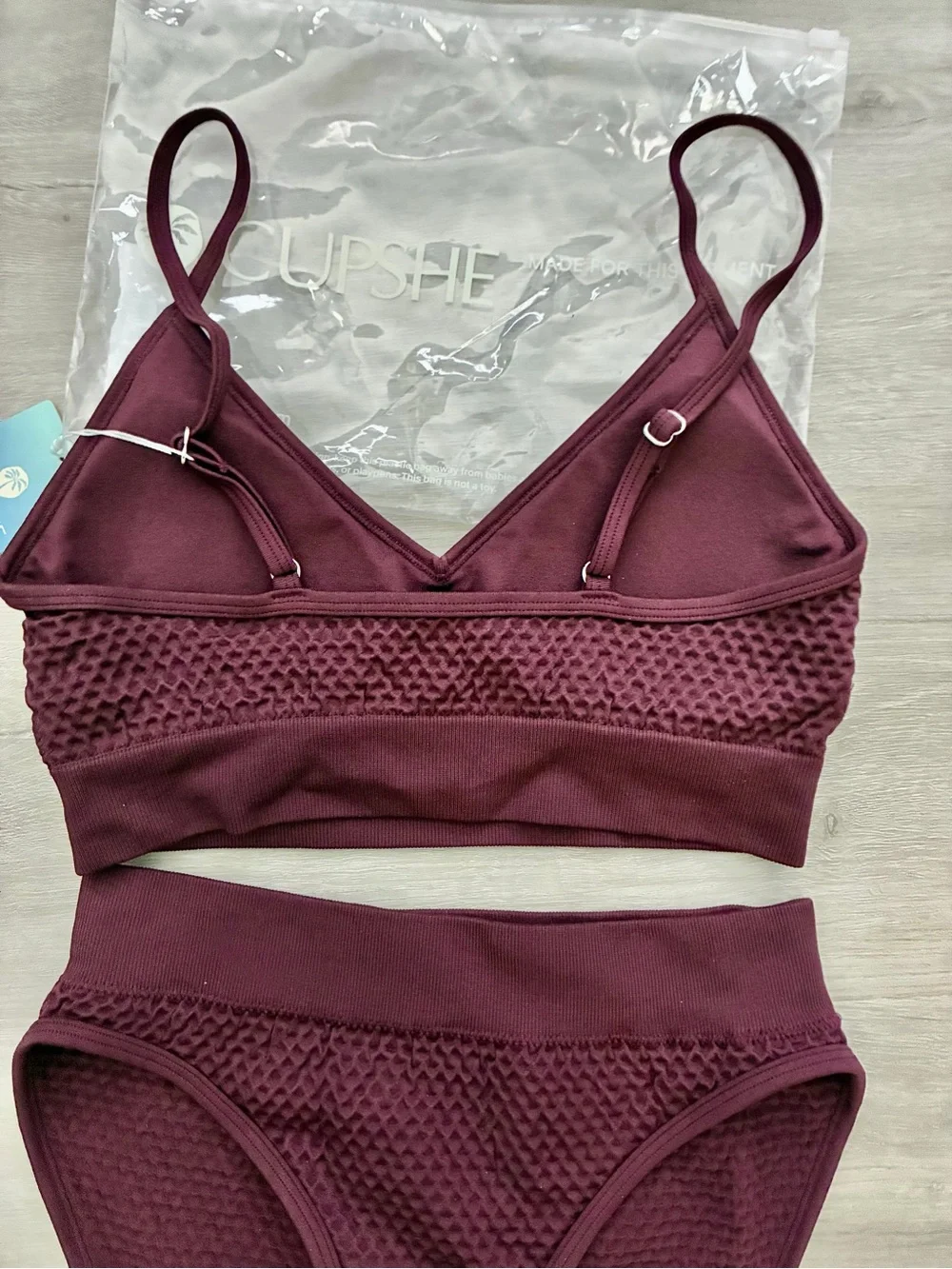 Cupshe Wine Textured High-Waist Bikini Set - Picture 2 of 5